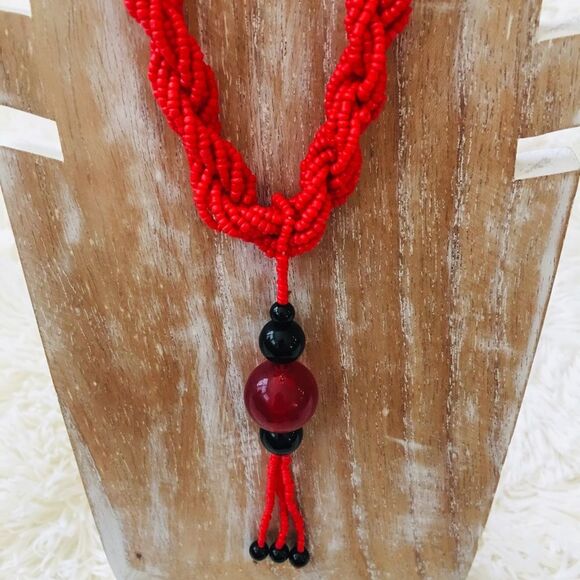 African Fair Trade Red Beaded Necklace - Picture 3 of 6